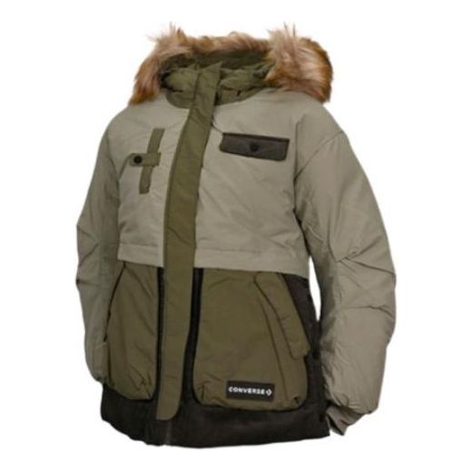(WMNS) Converse Premium Fashion Mid Down Jacket Asia Sizing 'Army Green' 10023726-A02