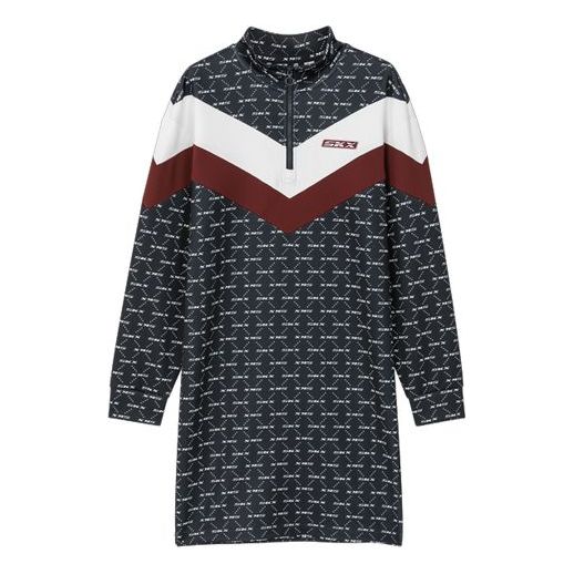 (WMNS) Skechers Contrast Panel Sporty Patchwork Dress 'Black White Pink' L121W036