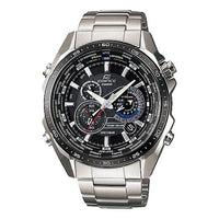 CASIO EDIFICE Solar Powered Stainless Steel Strap Quartz Waterproof Black DialSilver Strap Mens BlackSilver Analog EQS-500DB-1A1