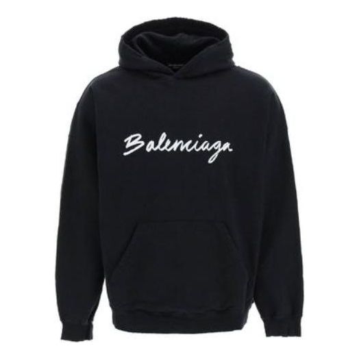 Balenciaga Script Logo Oversized Popover Hoodie 'Black White' 674986TMVB51070