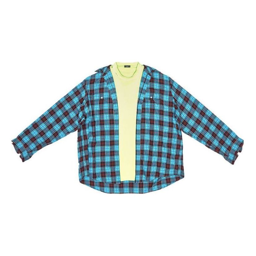 Balenciaga Trompe L'oeil Checked Shirt And T-Shirt 'Blue Neon Yellow' 699371TMM116305