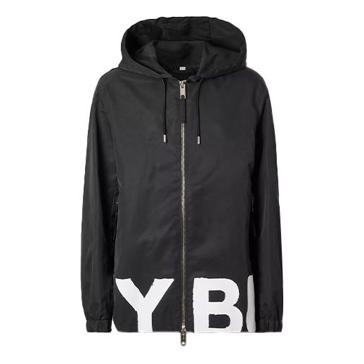 Men's Burberry Logo Printing Nylon Hooded Jacket Black 80374871