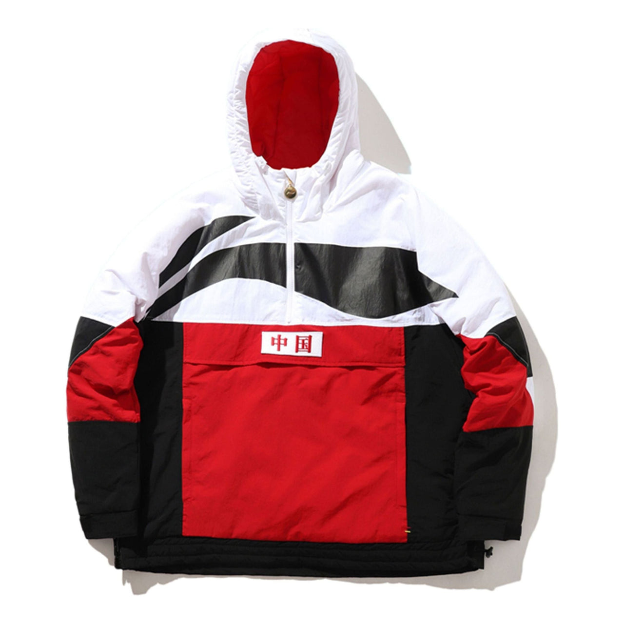 Li-Ning Large Logo Printing Colorblock Stay Warm Half Zipper Hooded Padded Jacket 'Red' AJMP017-1