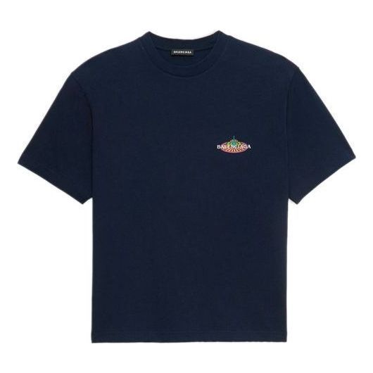Balenciaga Bonjour Balenciaga Cotton Crewneck T-Shirt 'Navy' 594579THV608065