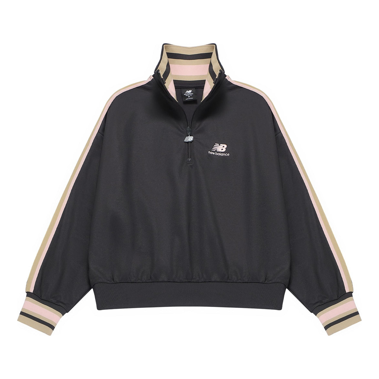 (WMNS) New Balance Half Zip Sweatshirt Asia Sizing 'Black Beige' AWT23561-PHM