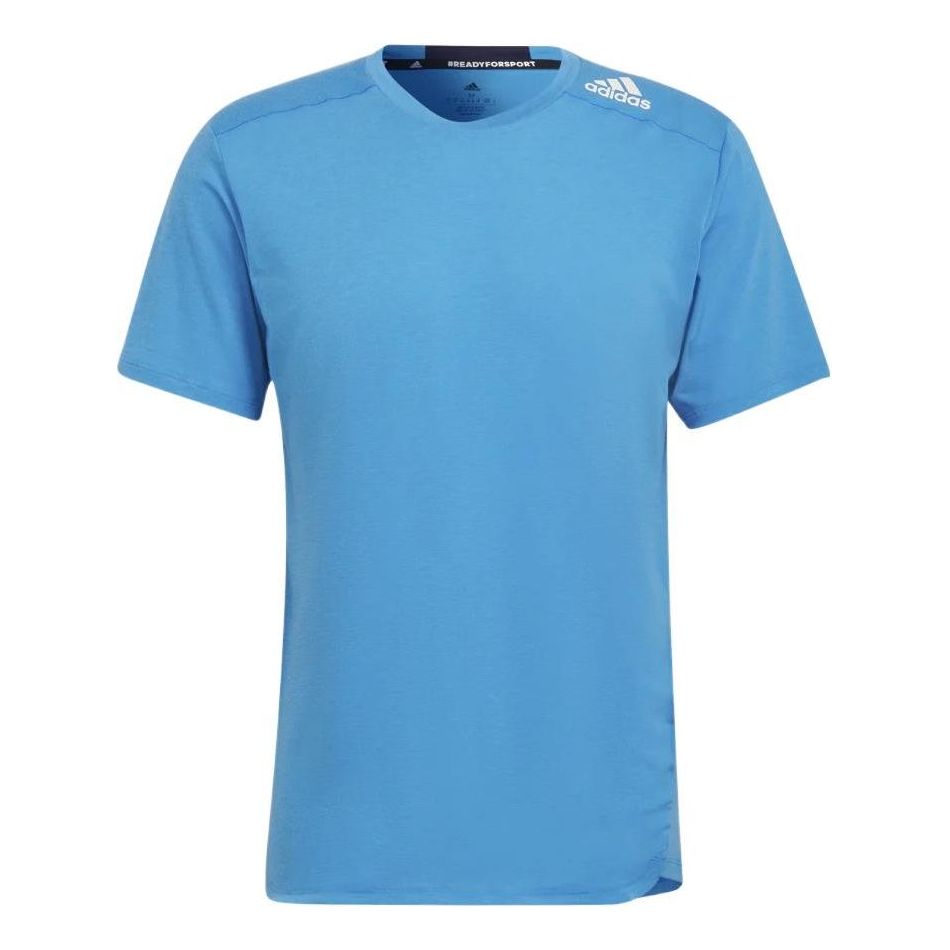 adidas Solid Color Sports Logo Casual Round Neck Short Sleeve Blue HB9201