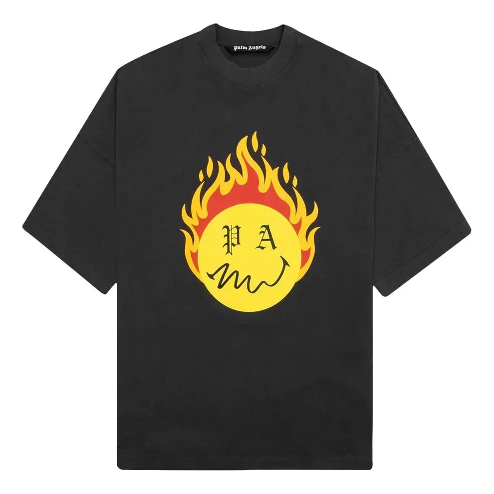 تيشيرت "Burning Head" فضفاض من Palm Angels SS21، أسود وأصفر، PMAA041R21JER0011018