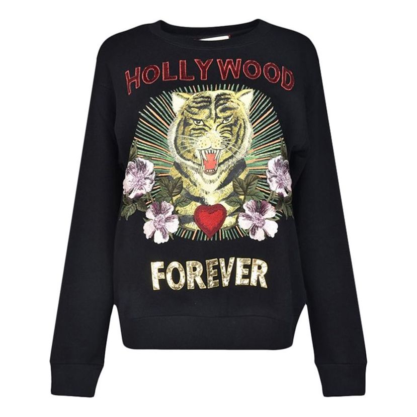 (WMNS) Gucci Pure Cotton Printing Pullover Long Sleeves Hoodie Black 469250-X9C77-1948