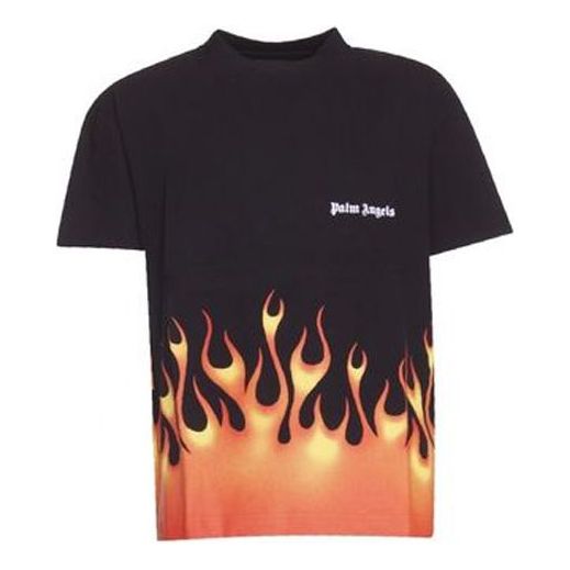Men's PALM ANGELS FIRESTARTER Flame Printing Loose Short Sleeve Black PMAA0014130171088