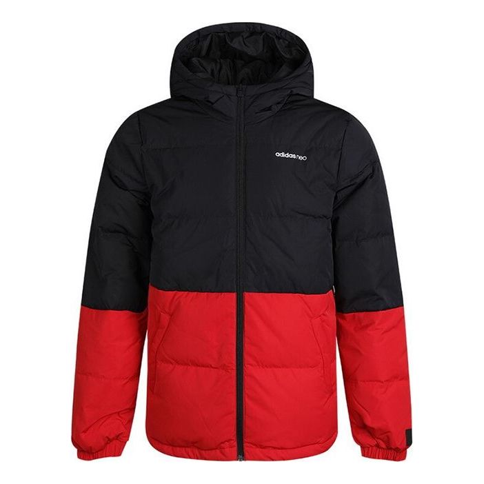 adidas neo hooded Stay Warm Casual Down Jacket Black Red GJ8788