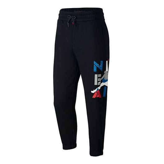 Air Jordan Mens Legacy 4 Pants Alphabet Printing Casual Sports Long Pants Black CQ8303-010