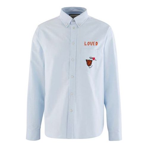 Gucci MENS Loved Tiger Head Embroidered Long Sleeve Shirt LightBlue 574534-ZABZT-4868