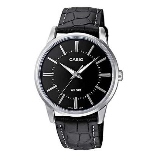 Casio Fashion Stylish Business Leather Strap Analog Watch 'Black Silver' MTP-1303PL-1AVEF