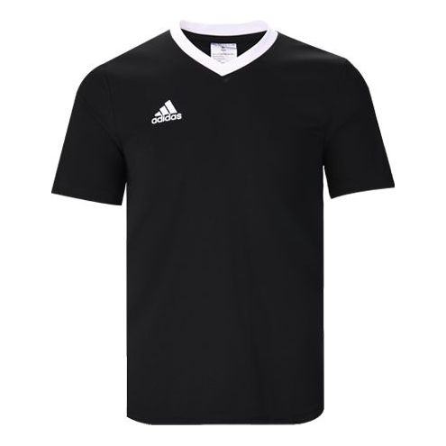 Men's adidas Contrasting Colors Collar Logo Casual Sports Short Sleeve Black T-Shirt HE1573