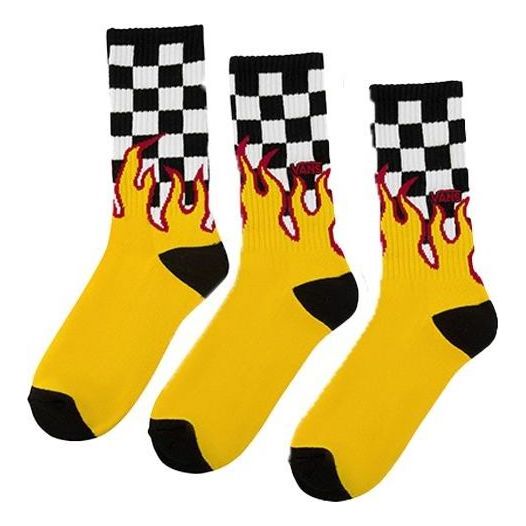 Vans Flame Check Crew Multi Socks 'Yellow Black White' VN0A4TQHZIA