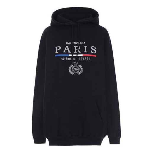 Balenciaga BB Paris Flag Cotton Hoodie 'Black' 570811TGV681000