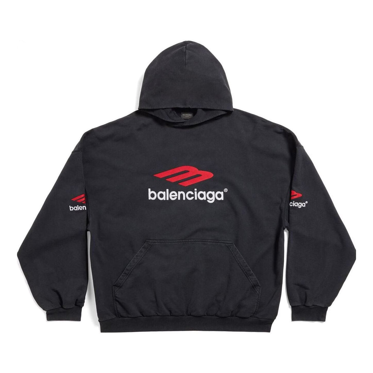 Balenciaga 3B Sports Icon Hoodie Oversized 'Black Red White' 739024TPVD81470