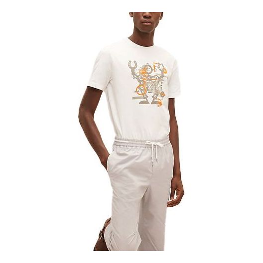Men's HERMES SS21 Casual Cartoon Printing Short Sleeve White H157860HA30