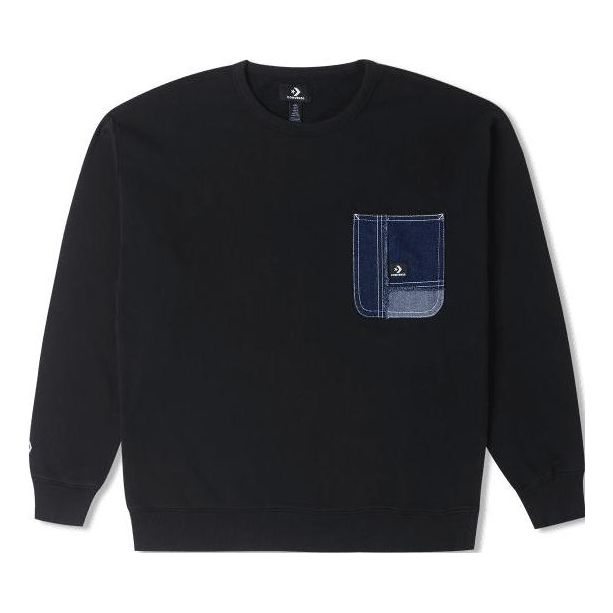 Converse Denim Patchwork Crew Sweatshirt Asia Sizing 'Black' 10025519-A03