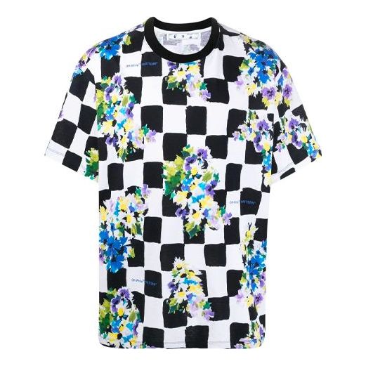Off-White SS21 Flowers Printing Plaid Short Sleeve Loose Fit White OMAA038S21JER0178400