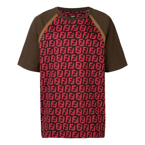 Men's FENDI FFLogo Printing Short Sleeve Red Black FY0980A7A4F0QY3