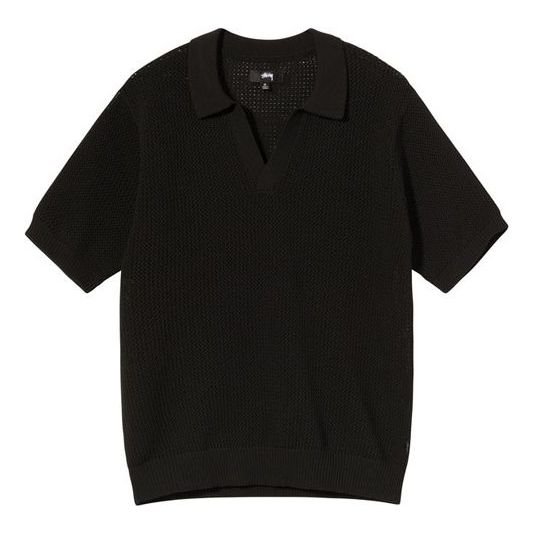 Stussy Solid Color Knit V neck Short Sleeve Unisex Black STUSSY-SS21-1