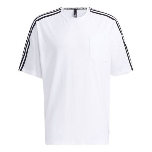 adidas M Mh Loose Tee Stripe Sports Round Neck Short Sleeve White GN0811