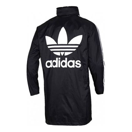 جاكيت واقي من الرياح كاجوال بغطاء للرأس مطبوع عليه شعار adidas originals للرجال باللون الأسود FL0011