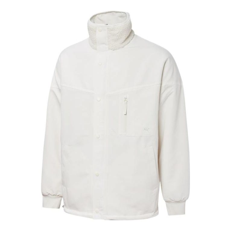 PUMA Mmq lamb's wool Reversible Stand Collar Jacket Couple Style White 534744-65