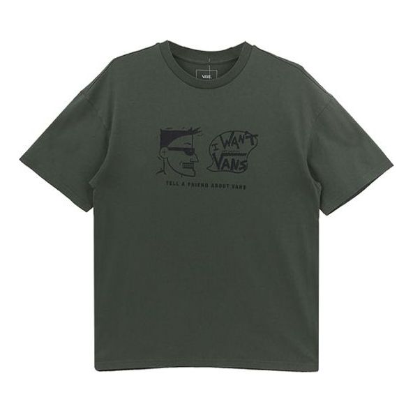 Men's Vans Cartoon Breathable Athleisure Casual Sports Round Neck Short Sleeve Dark Green VN0A54P9469