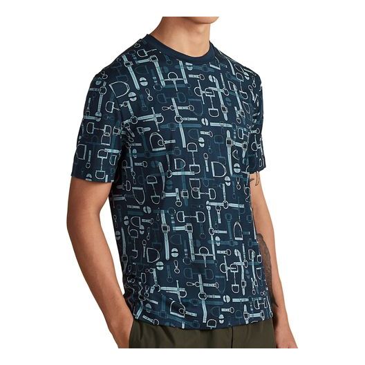 Men's HERMES Labyrinthe Equestre Full Print Pattern Printing Round Neck Short Sleeve Blue H037735-HA01