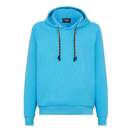 Men's FENDI FW21 Drawstring Hood Long Sleeves Knit Sports Light Blue FY1043AGACF1DO8