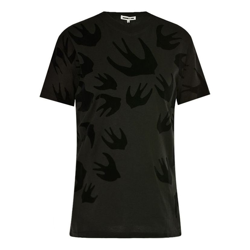 McQ Alexander McQueen Round Neck Swallow Printing Casual Short Sleeve Black 318978-KT87-1000