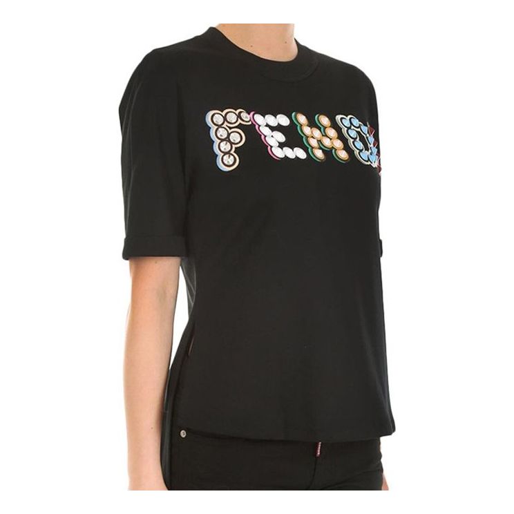 FENDI Studded Logo Applique Short Sleeve Black FS6908-A1VM-F0GME