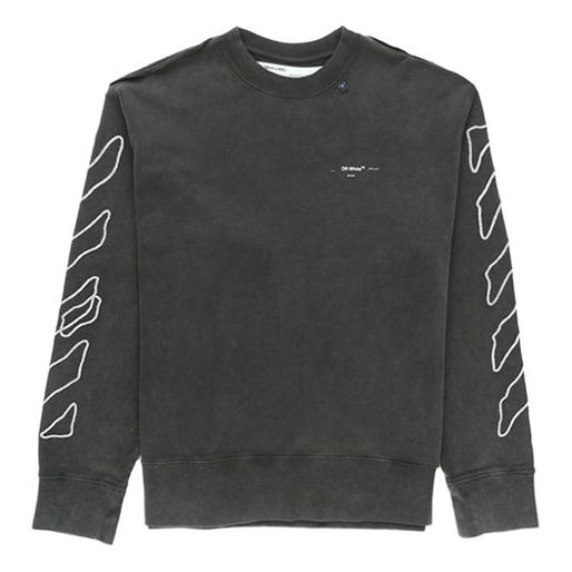 Off-White Stripe Logo Embroidered Loose Round Neck Black OMBA037F19E300111001