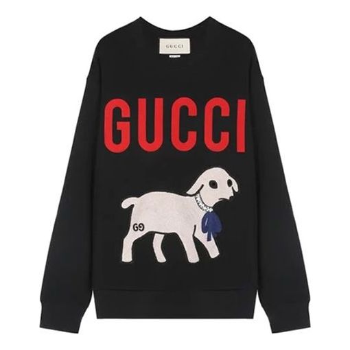 (WMNS) Gucci Logo Lamb Patch Oversized Print Jumper Sweater For Black 469250-XJBUE-1082