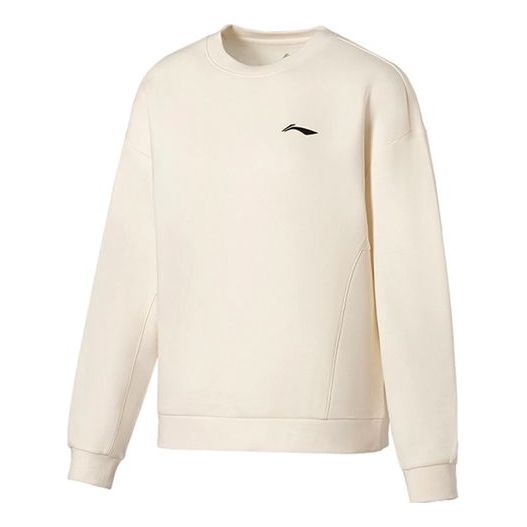 Li-Ning Gym Series Logo Printing Sports Round Neck Pullover Hoodie White AWDS020-6