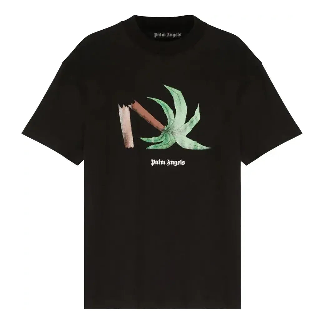 تيشيرت كلاسيكي من Palm Angels SS22 Broken Palm باللون الأسود والأخضر PMAA001S22JER0221055