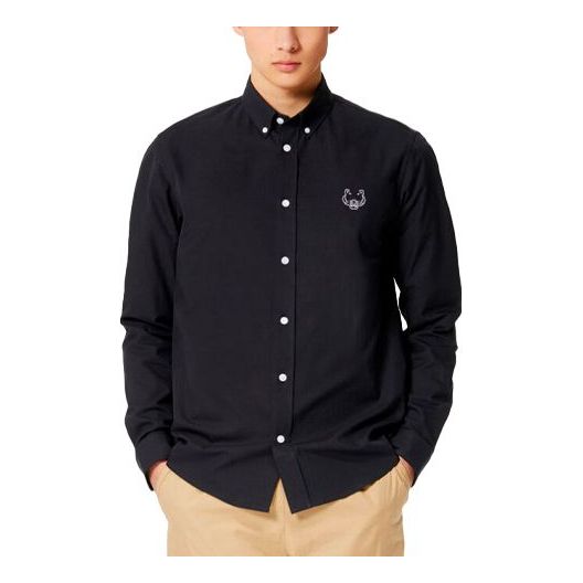 Men's KENZO Embroidered Small Tiger Head Lapel Casual Long Sleeves Black Shirt F955CH4001LC-99