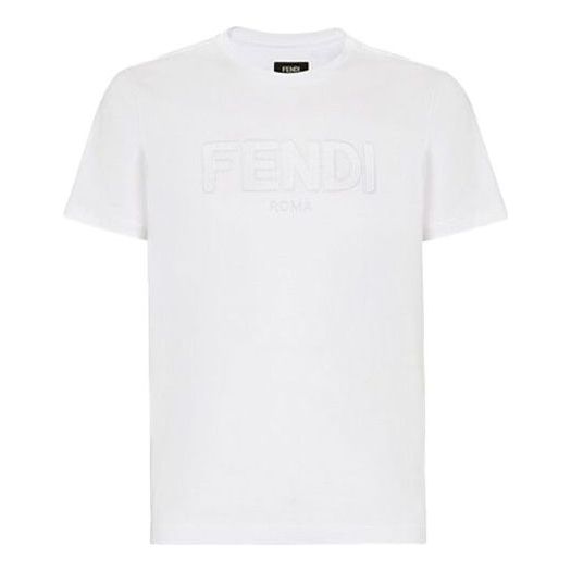 Men's FENDI SS21 Solid Color Round Neck Short Sleeve White FY0894A7D9F0QA0