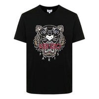 Men's KENZO Tiger Head Printing Round Neck Short Sleeve Black T-Shirt FB65TS0204YA-99