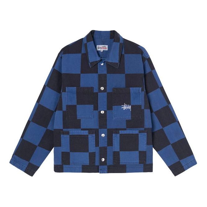 Stussy Unisex Big OL Check Chore Coat Jacket Blue 115573