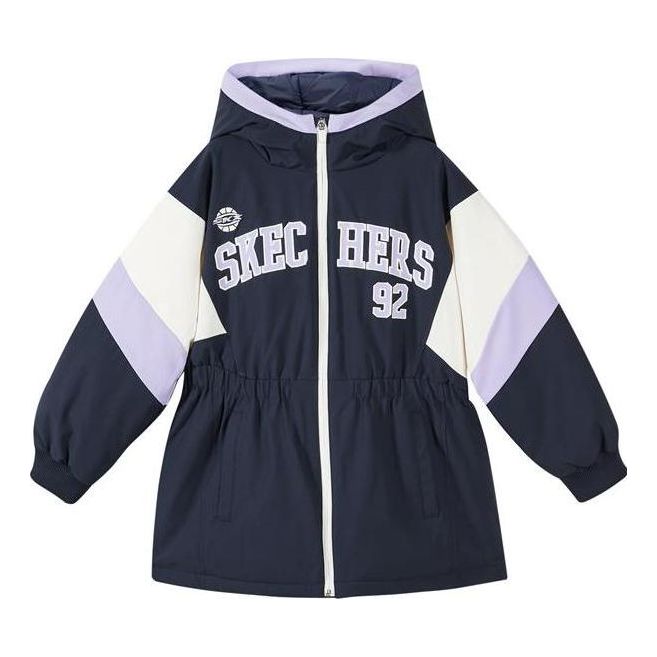 (GS) Skechers Letter Number Print Hooded Zipper Down Jacket 'Black White Pink' P422G016