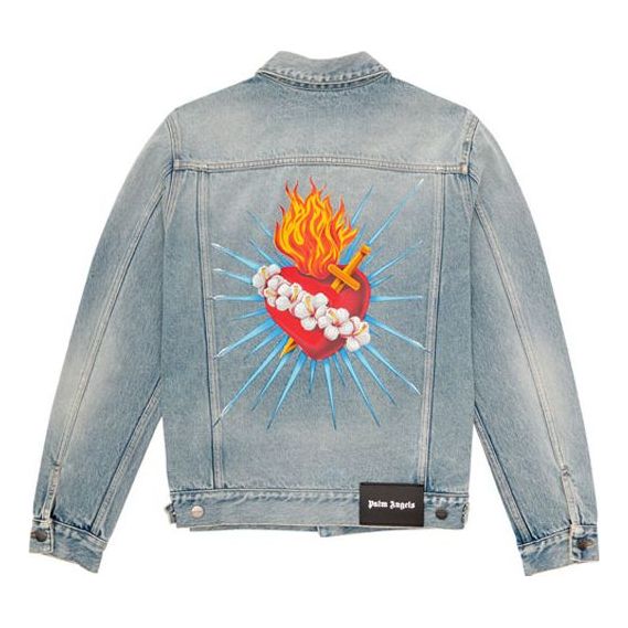 Men's PALM ANGELS Printing Denim Jacket Blue PMYE013S203430188588