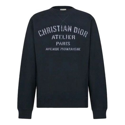 Men's into1DIOR Round Neck Cotton Long Sleeves Navy Blue 043J655A053-1589