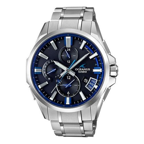 CASIO Solar Powered Blue DialSilver Strap Blue DialSilver Strap Mens BlueSilver Analog OCW-G2000-1A