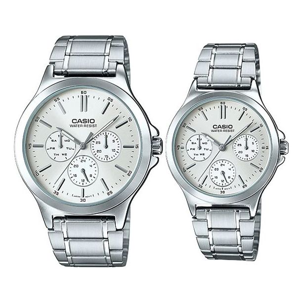 CASIO DRESS Series Business Waterproofes Couple Quartz Stainless Steel Strap Silver Analog MTP-V300D-7A<P-V300D-7A
