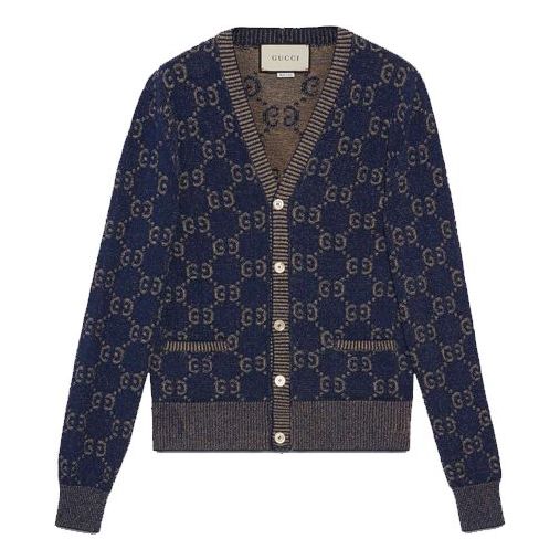 Gucci GG Cotton Jacquard Cardigan For Men Blue 614746-XKBAU-4079