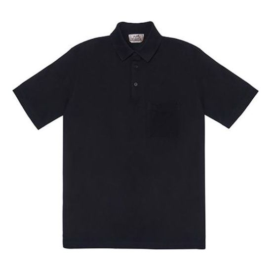 Men's HERMES H Solid Color Short Sleeve Button Polo Shirt Black H072325HA02