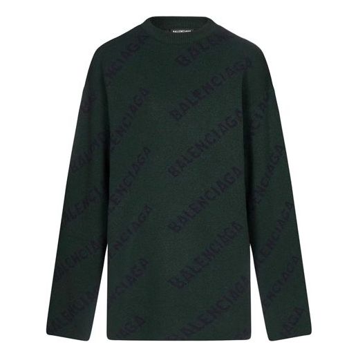 Balenciaga All Over Logo Crewneck Wool Knit Sweater 'Dark Green' 657400T15673050
